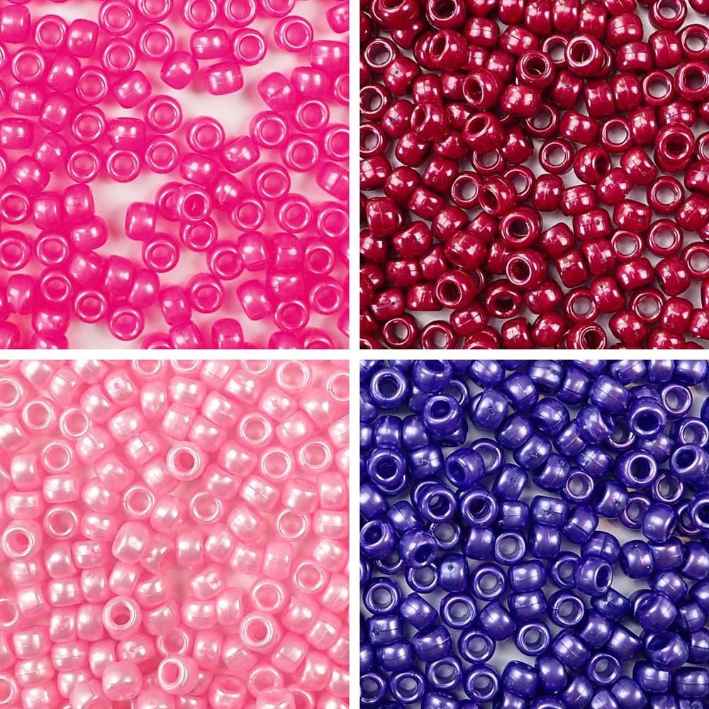 Pink Baby Shower Mix Pony Beads 6 x 9mm - Bead Bee