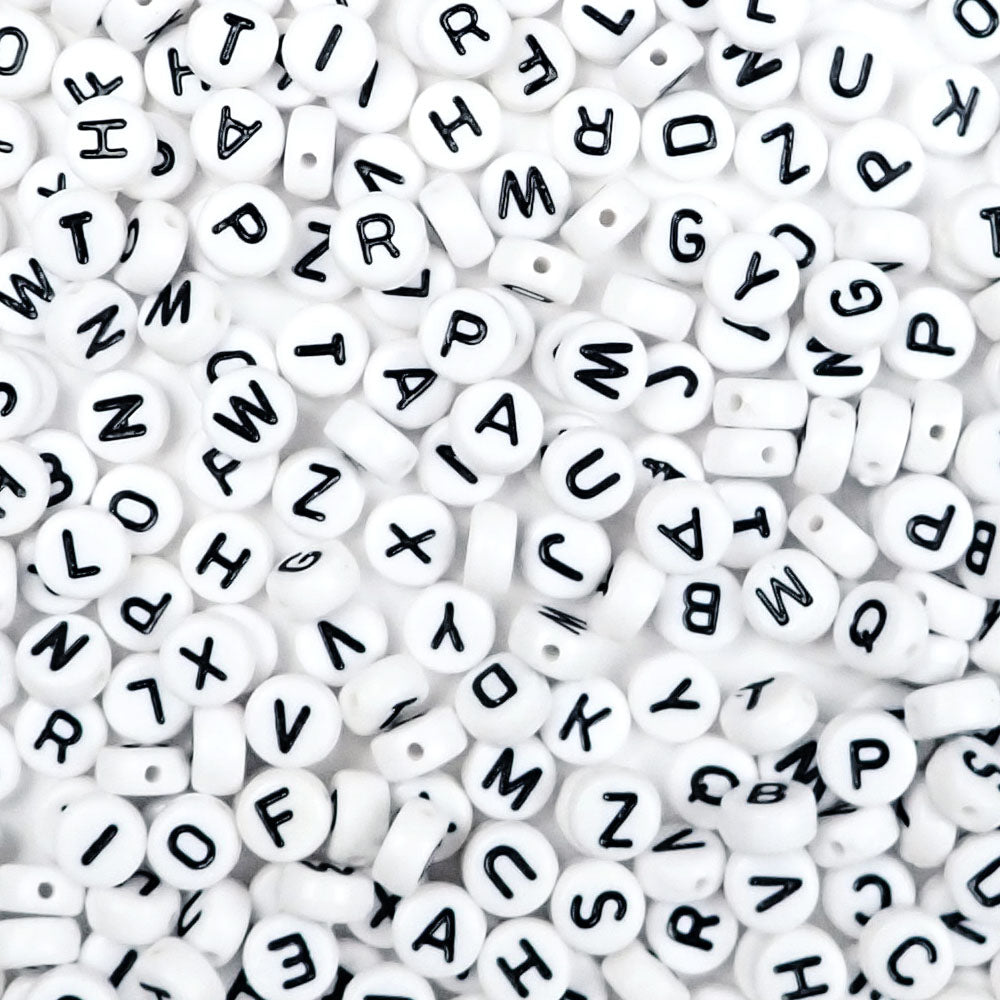 White Plastic Alphabet Letter Round Beads 7mm Size - Pony Beads Plus