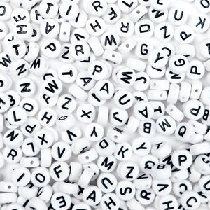 Plastic White Round Alphabet Letter Beads 7mm