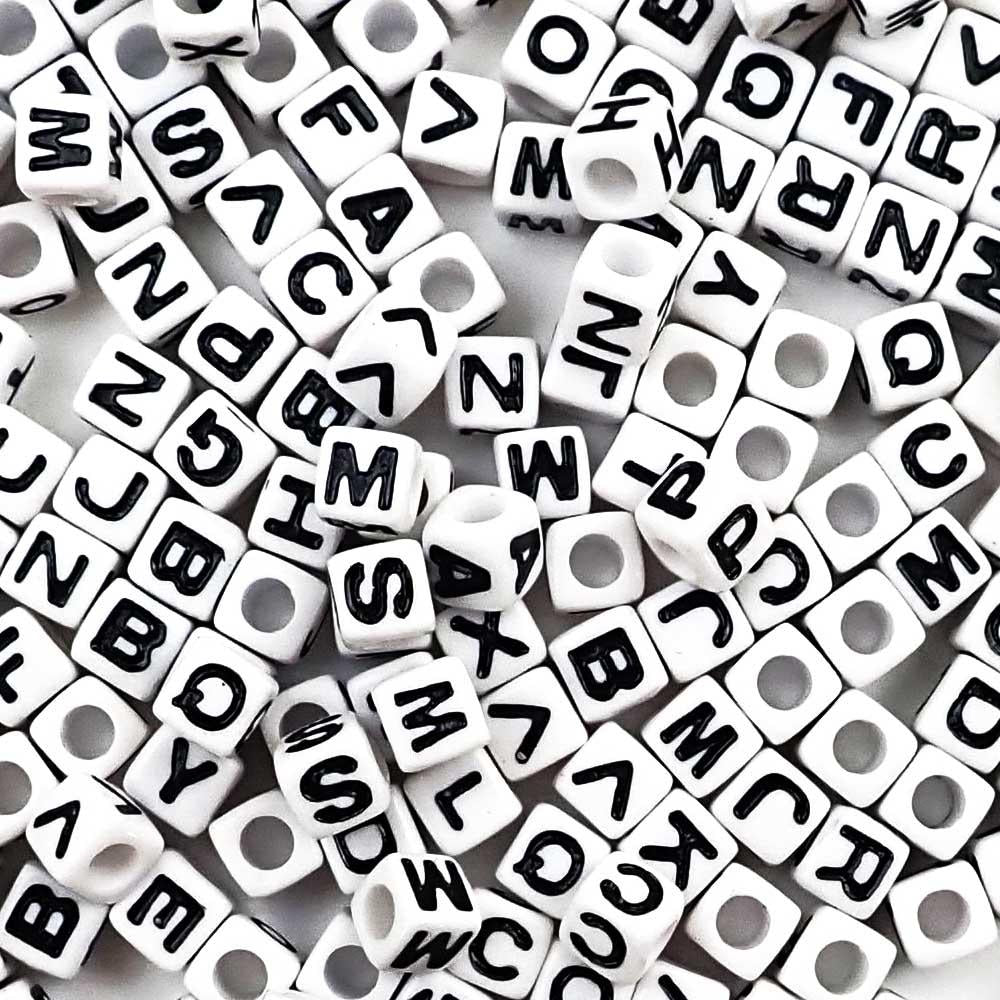 Plastic White Cube Alphabet Letter Beads 7mm