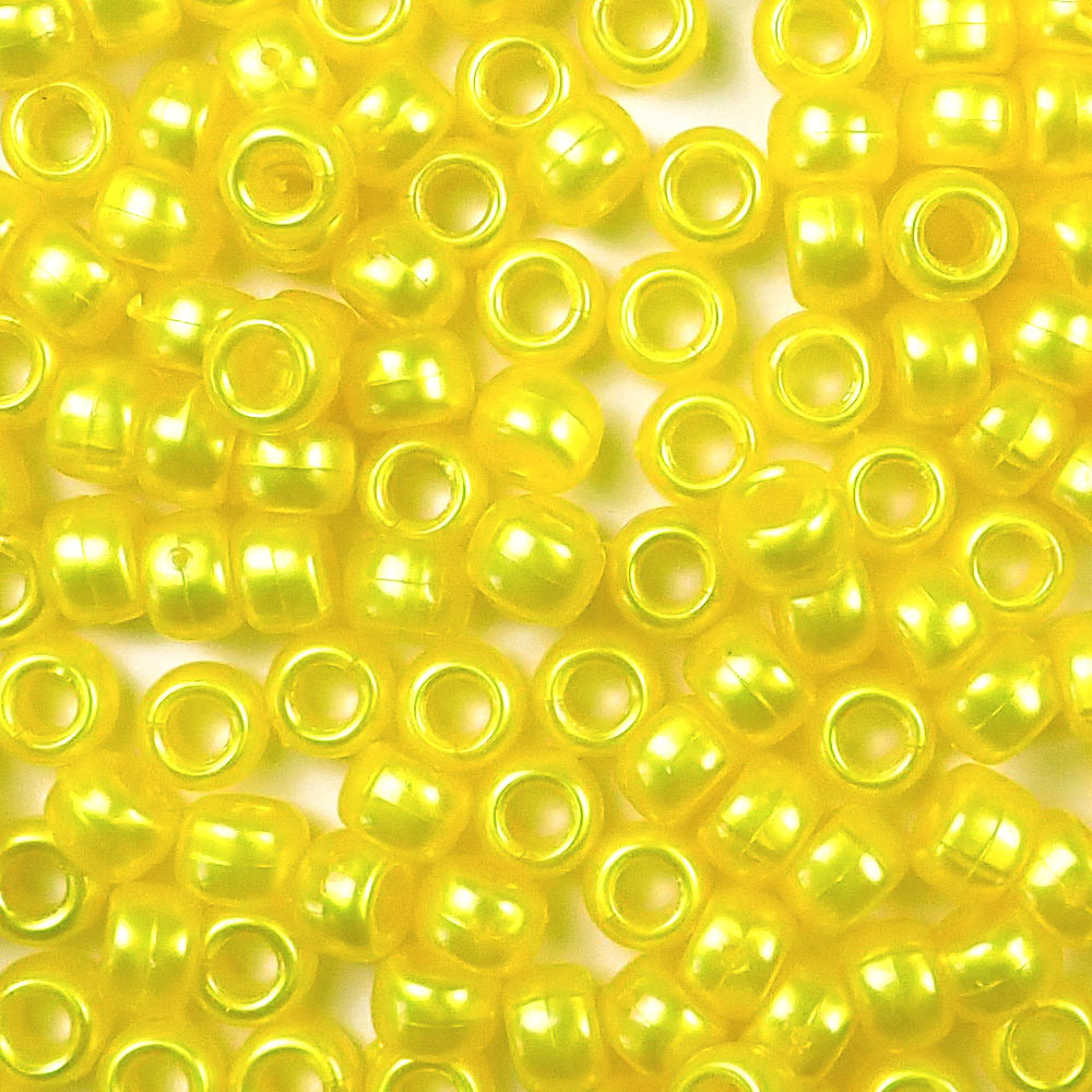 Yellow Pearl Plastic Craft Pony Beads, Size 6 x 9mm