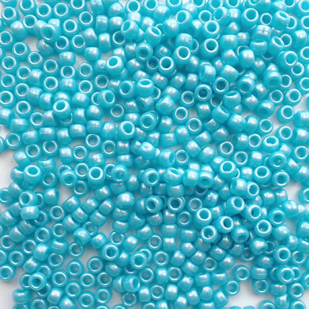 Light Blue Pearl Plastic Craft Pony Beads, Size 6 x 9mm