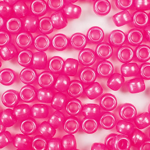 Hot Pink Pearl Plastic Craft Pony Beads, Plastic Bead Size 6 x 9mm in bulk bag