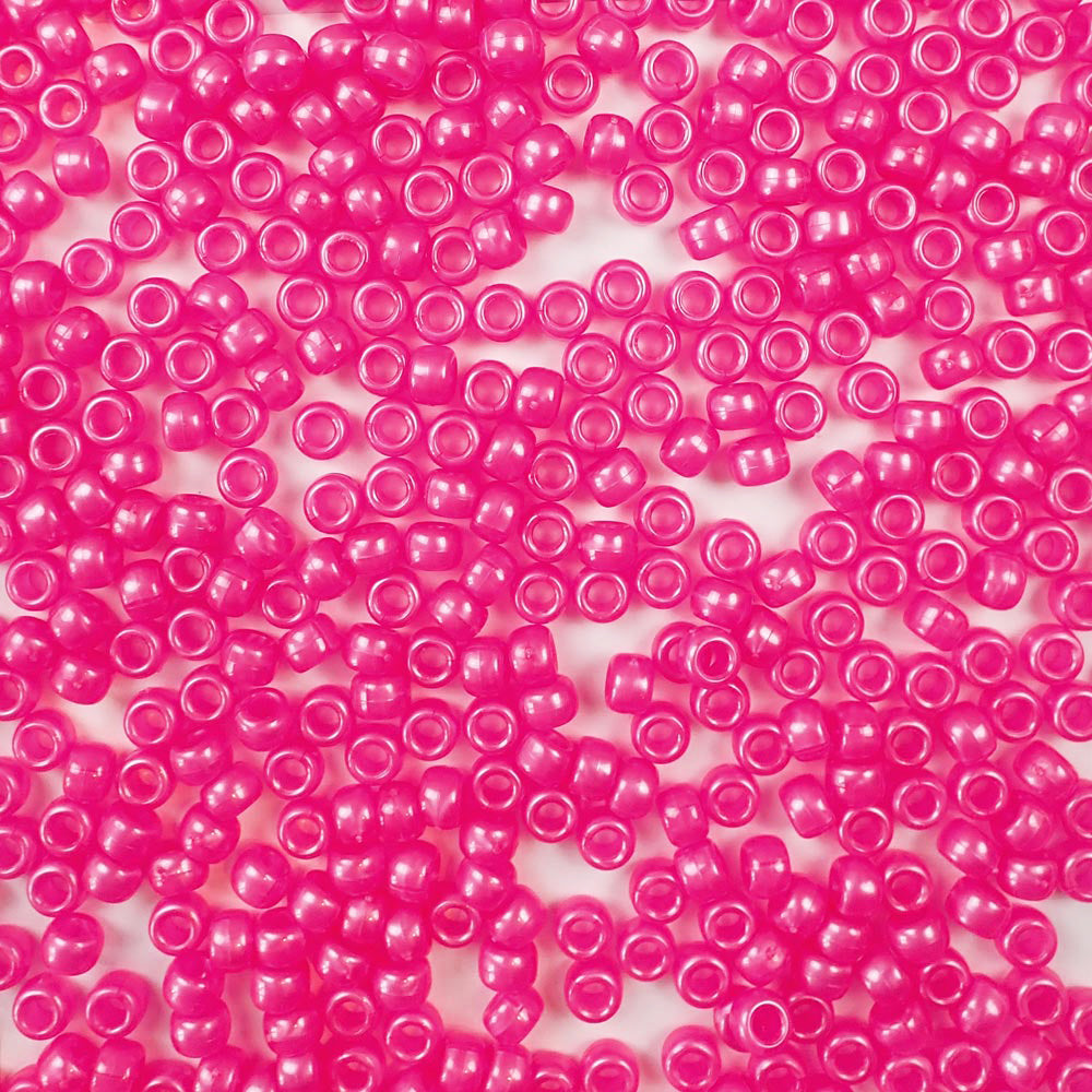 Hot Pink Pearl Plastic Craft Pony Beads, Plastic Bead Size 6 x 9mm in bulk bag