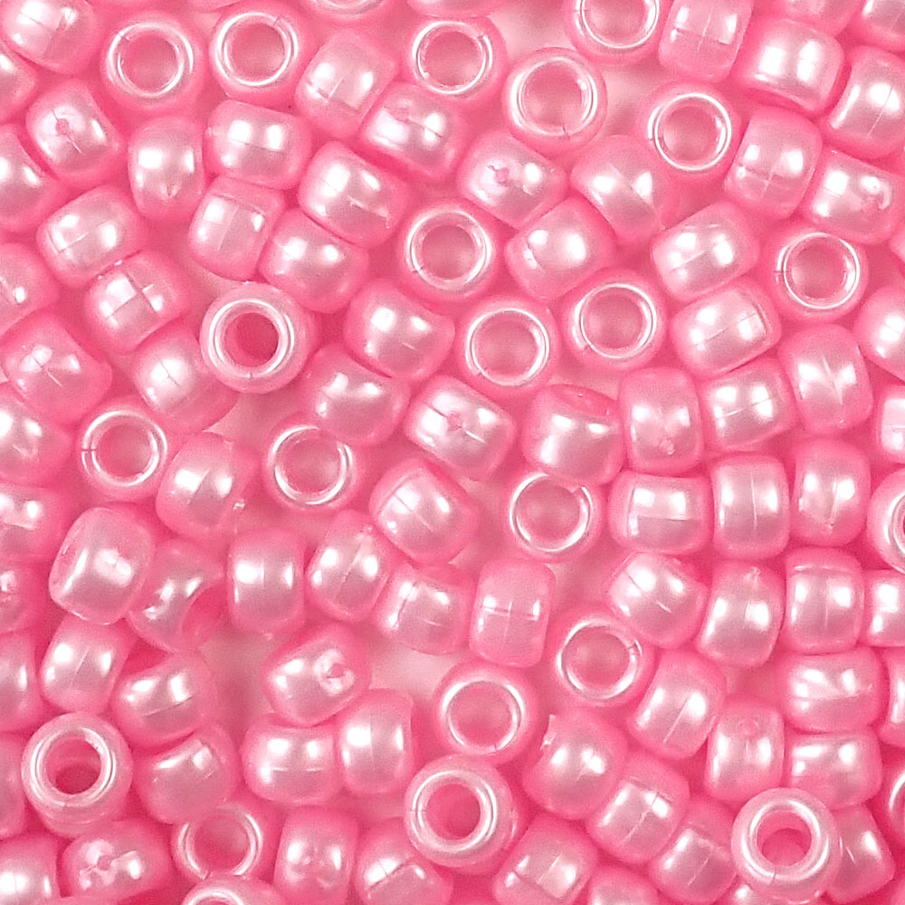 Light Pink Pearl Plastic Craft Pony Beads, Plastic Bead Size 6 x 9mm in bulk bag