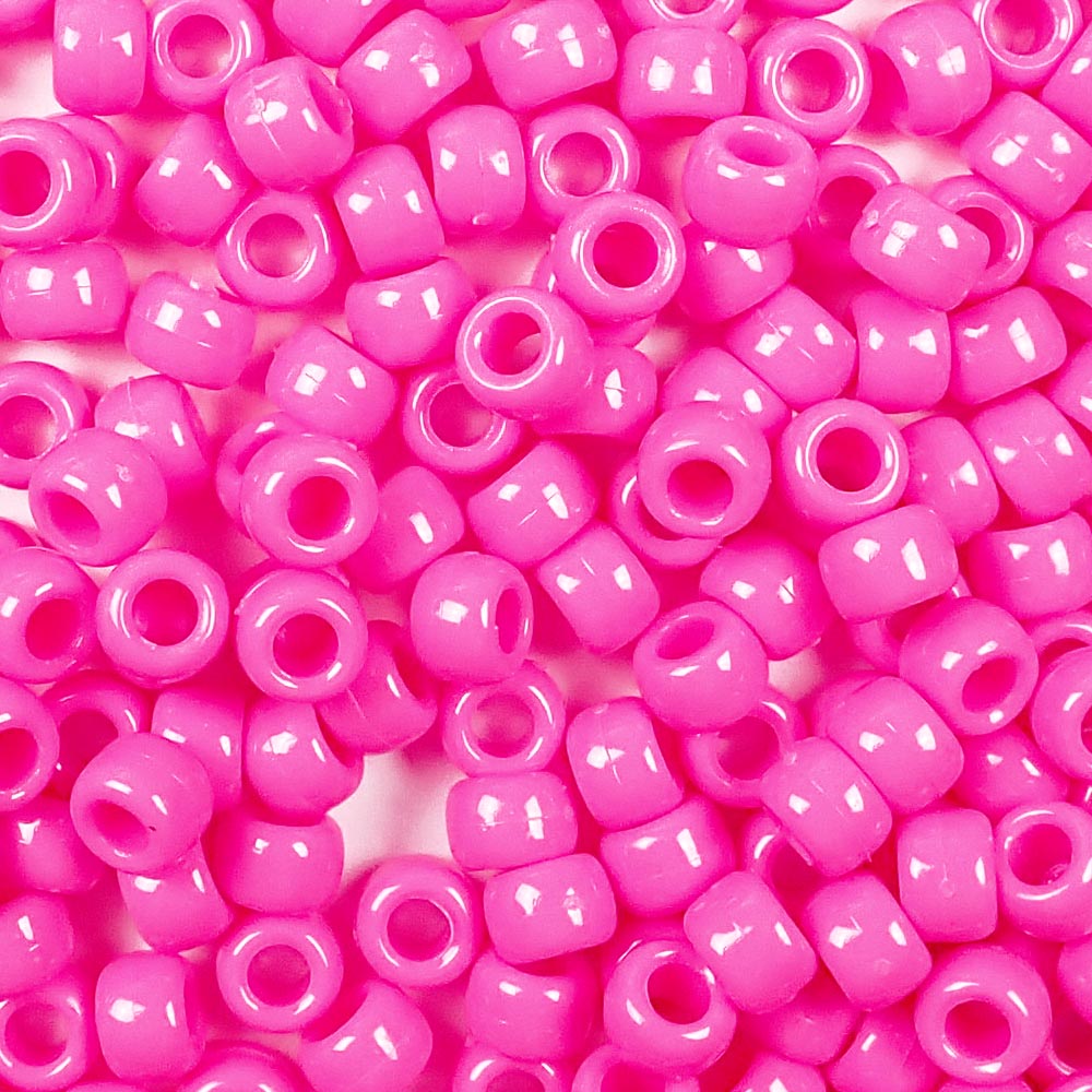 Hot Pink Plastic Craft Pony Beads, Plastic Bead Size 6 x 9mm in bulk bag