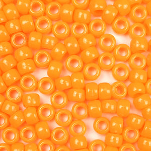 Orange Opaque Plastic Craft Pony Beads, Size 6 x 9mm