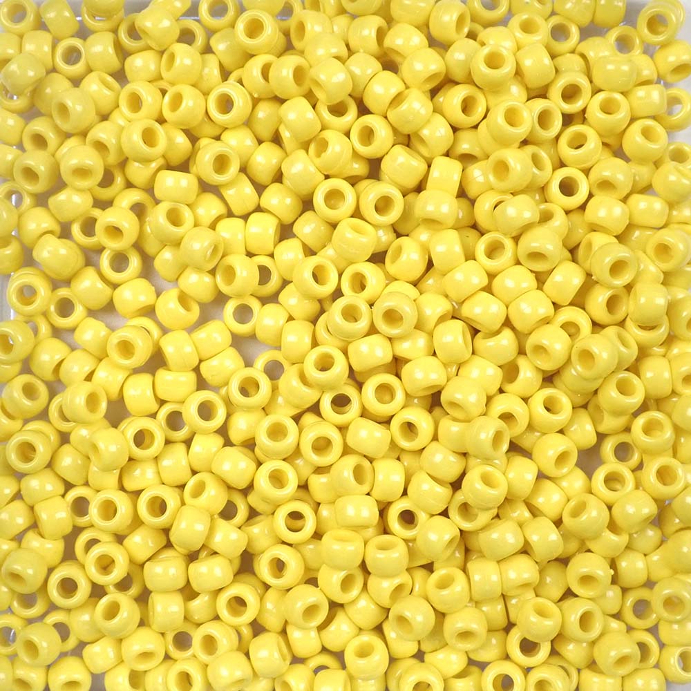 Yellow Opaque Plastic Pony Beads 6 x 9mm