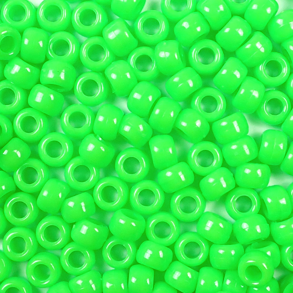 Lime Green Opaque Plastic Craft Pony Beads, Size 6 x 9mm
