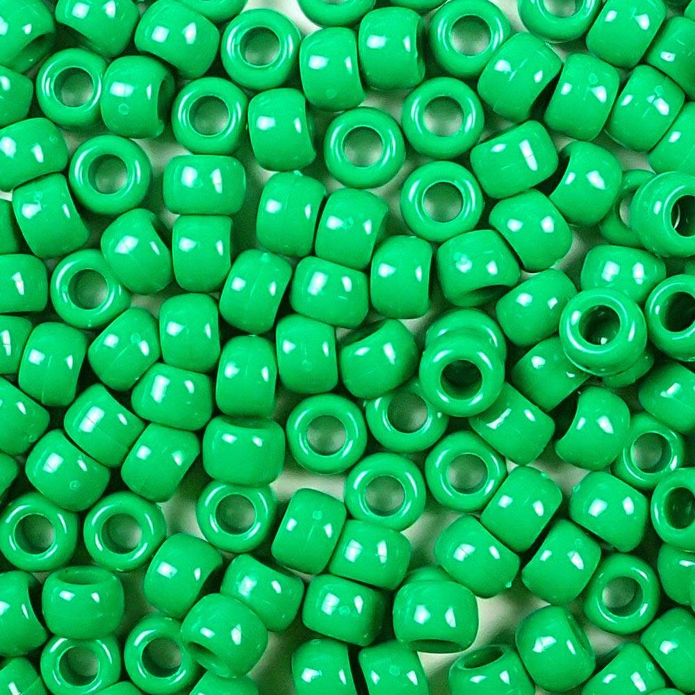 Green Plastic Craft Pony Beads, Size 6 x 9mm