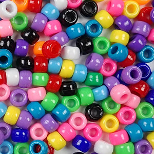 Opaque Multi Color Mix Plastic Craft Pony Beads, Bead Size 6 x 9mm, in bulk bag