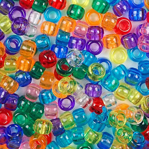 Transparent Multi Color Mix Plastic Craft Pony Beads, Bead Size 6 x 9mm in bulk bag