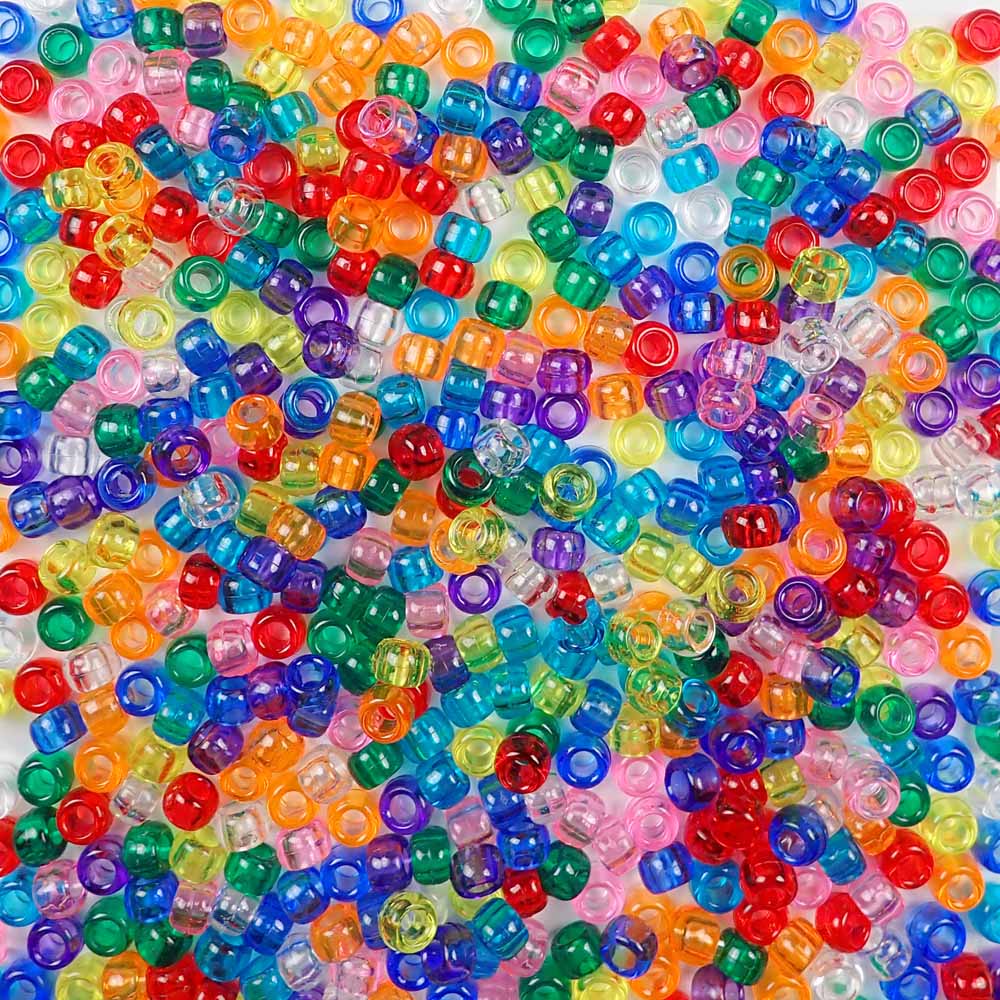 Pearlized Glitter Rainbow Classic Multicolor Mix Plastic Pony Beads, 6 x  9mm, 500 Beads, Bulk Pony Beads Package for Arts & Crafts