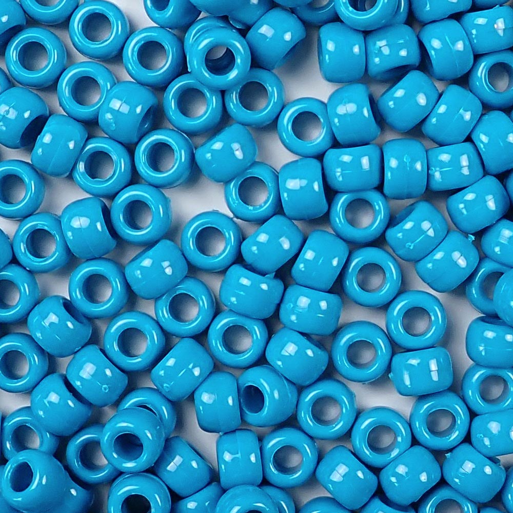 Turquoise Opaque Plastic Pony Beads 6 x 9mm, about 100 beads