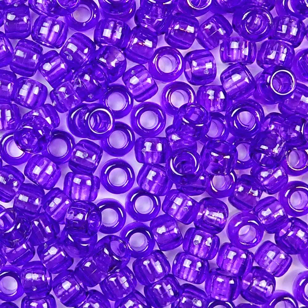 Amethyst Purple Transparent Plastic Craft Pony Beads, Size 6 x 9mm