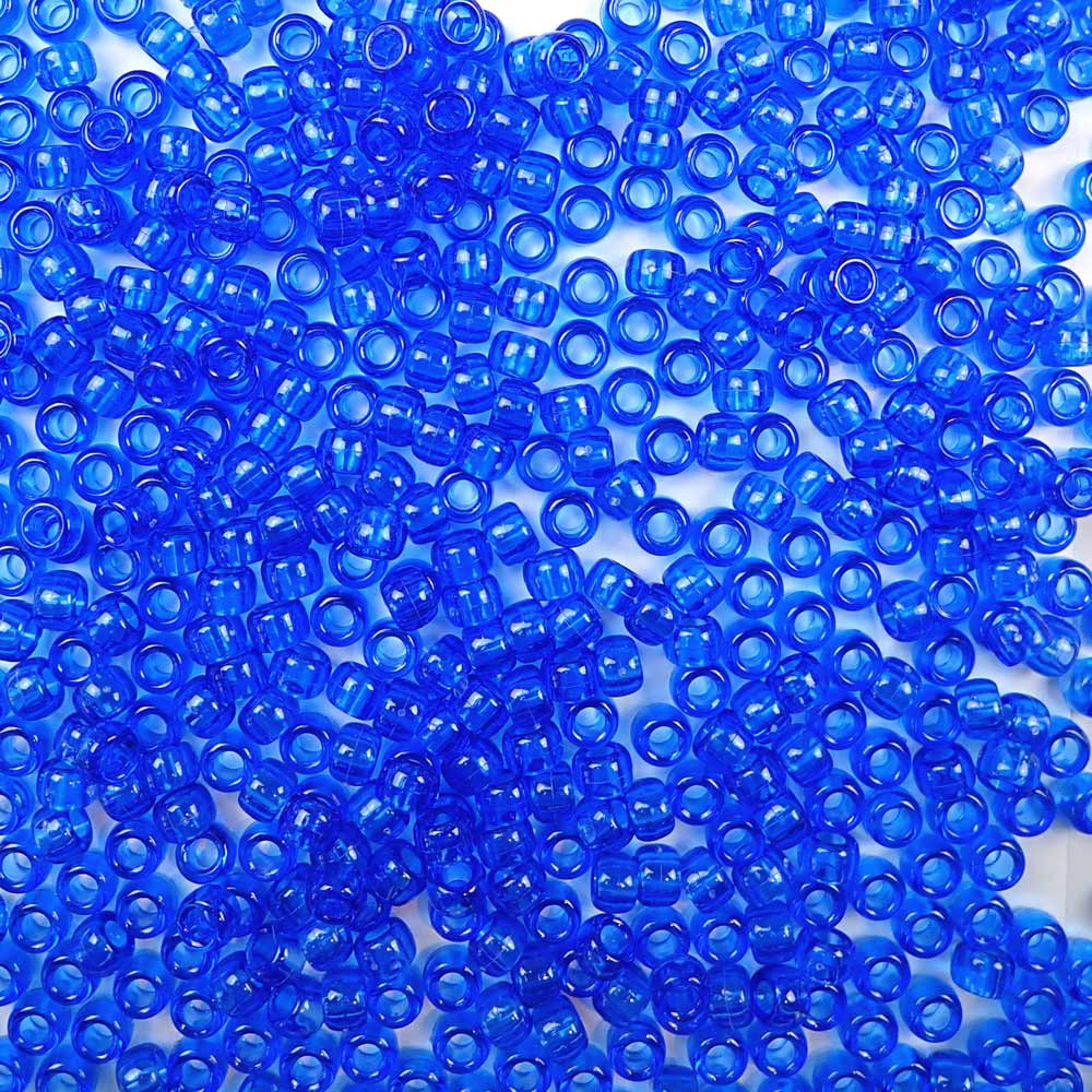 Dark Sapphire Blue Transparent Plastic Craft Pony Beads, Size 6 x 9mm