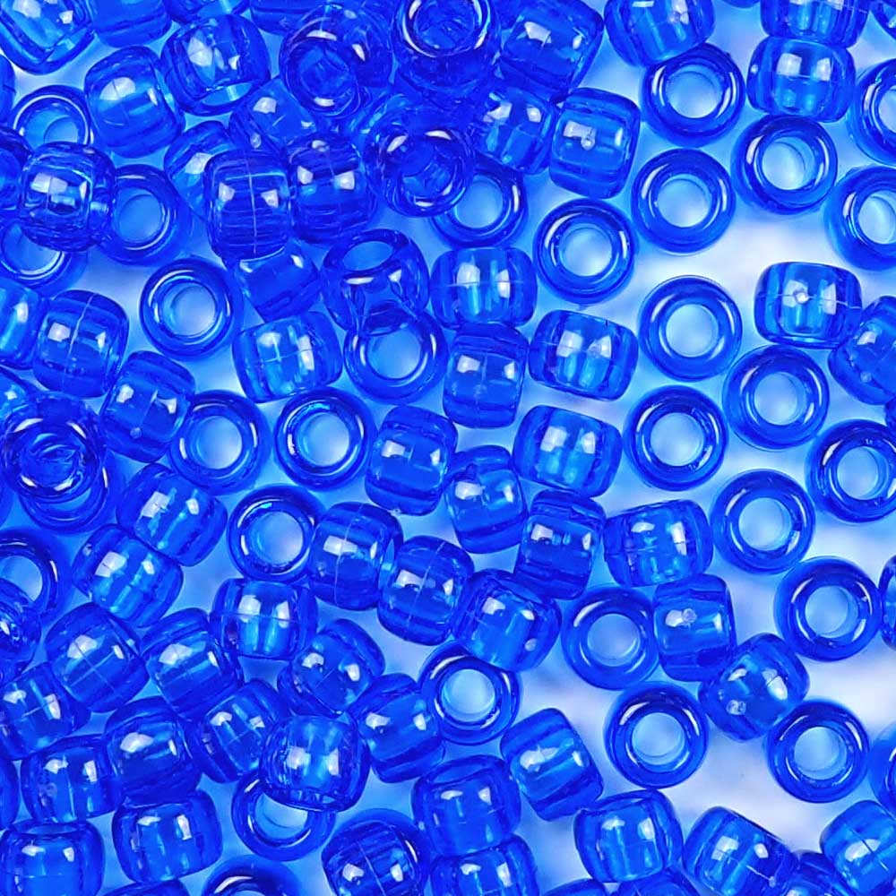 Dark Sapphire Blue Transparent Plastic Craft Pony Beads, Size 6 x 9mm