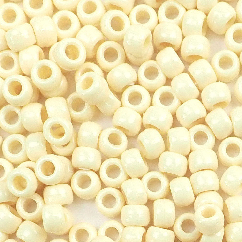 Ivory Beige Plastic Craft Pony Beads, Size 6 x 9mm