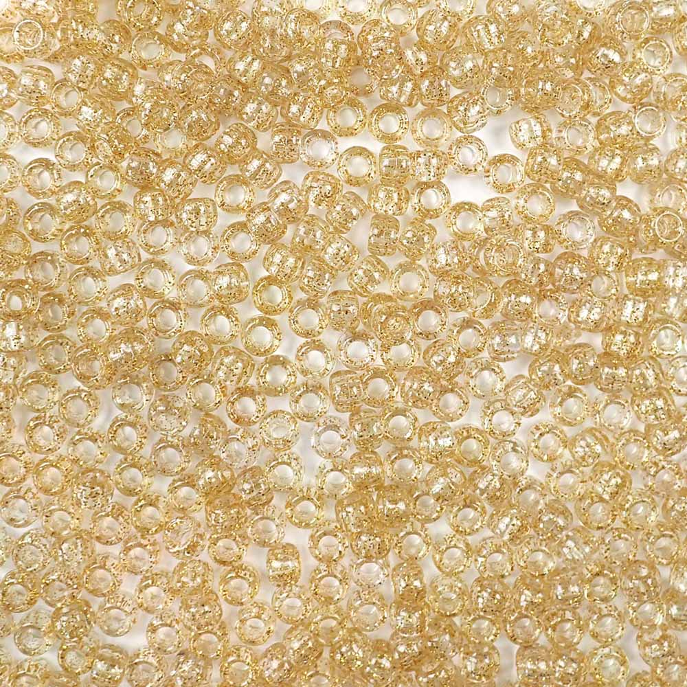 Gold Glitter Plastic Craft Pony Beads, Size 6 x 9mm