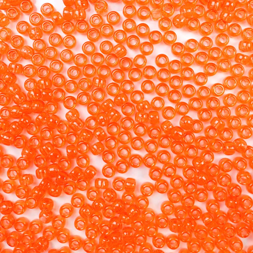 Dark Orange Transparent Plastic Craft Pony Beads, Size 6 x 9mm