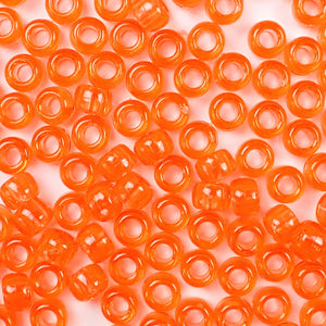 Dark Orange Transparent Plastic Craft Pony Beads, Size 6 x 9mm