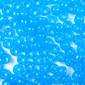 Blue Glow Plastic Craft Pony Beads 6 x 9mm