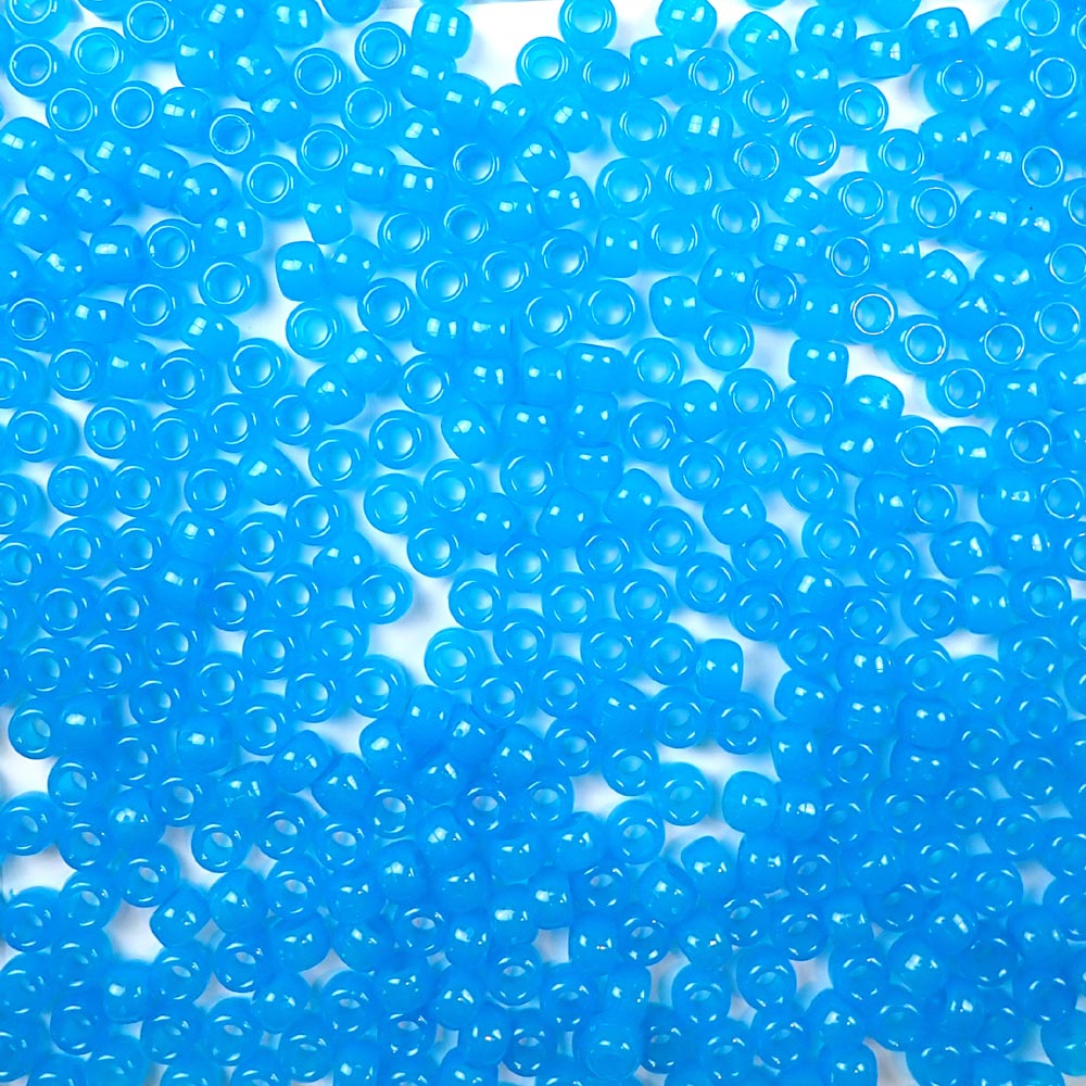 Blue Glow Plastic Craft Pony Beads 6 x 9mm