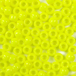 Neon Yellow Plastic Craft Pony Beads, Size 6 x 9mm