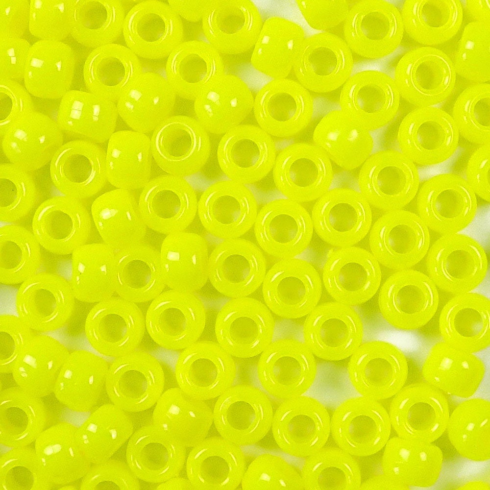 Neon Yellow Plastic Craft Pony Beads, Size 6 x 9mm