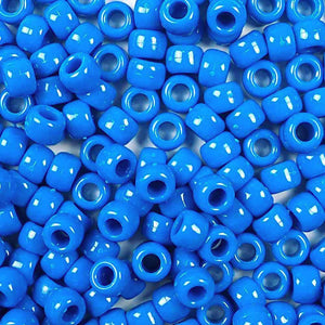 True Blue Plastic Pony Beads 6 x 9mm