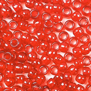 Transparent Ruby Red Plastic Craft Pony Beads, Plastic Bead Size 6 x 9mm in bulk bag