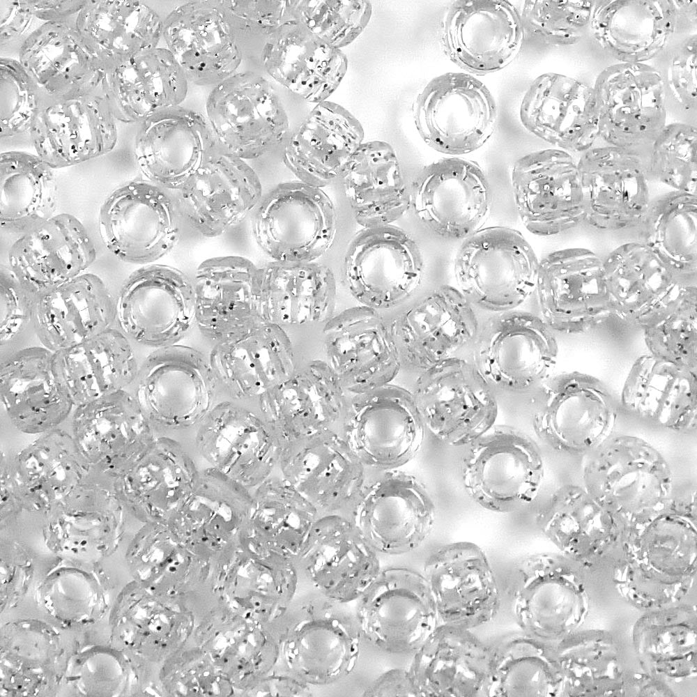 Silver Glitter Plastic Craft Pony Beads, Size 6 x 9mm