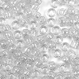 Silver Glitter Plastic Craft Pony Beads, Size 6 x 9mm