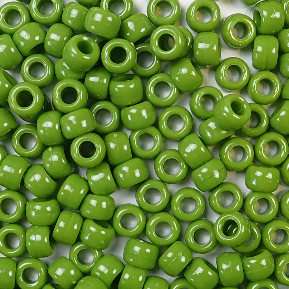Olive Green Opaque Plastic Pony Beads 6 x 9mm, about 100 beads