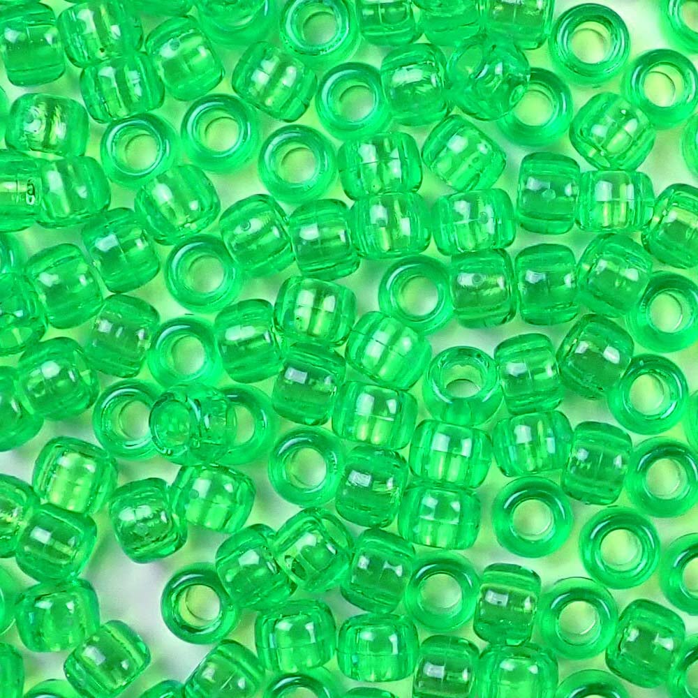 Transparent Mint Green Plastic Craft Pony Beads, Size 6 x 9mm