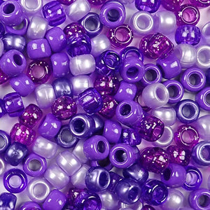 Purple Multi-color Mix of Plastic Craft Pony Beads, Plastic Bead Size 6 x 9mm in a bulk bag