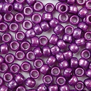 Violet Purple Pearl Plastic Craft Pony Beads, Size 6 x 9mm