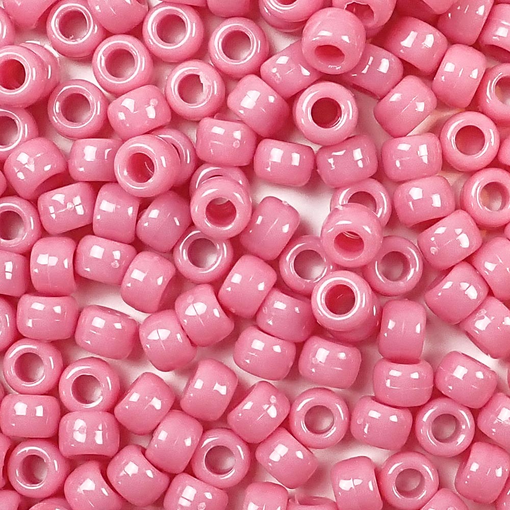 Mauve Pink Opaque Plastic Craft Pony Beads, Plastic Bead Size 6 x 9mm in bulk bag