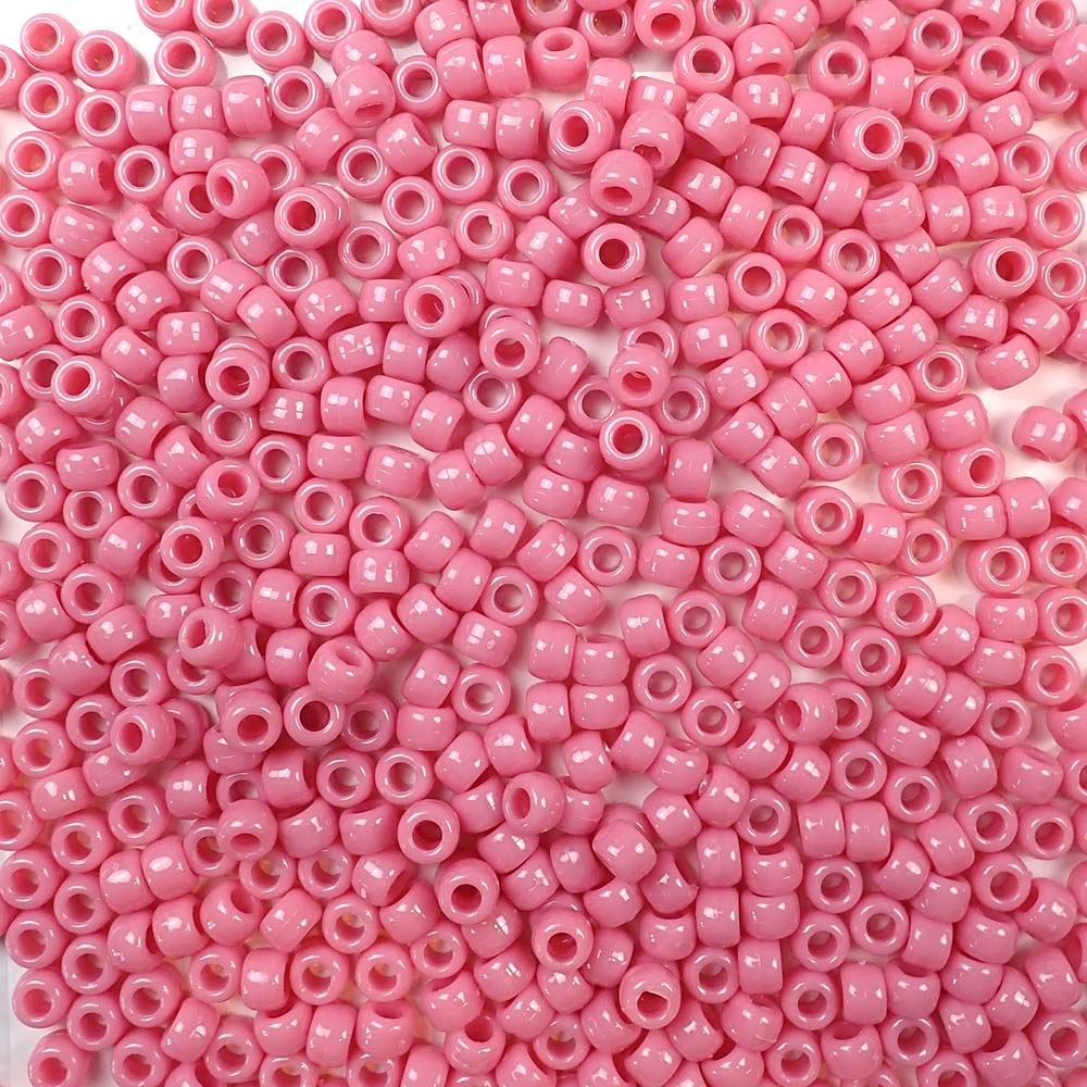 Mauve Pink Opaque Plastic Craft Pony Beads, Plastic Bead Size 6 x 9mm in bulk bag