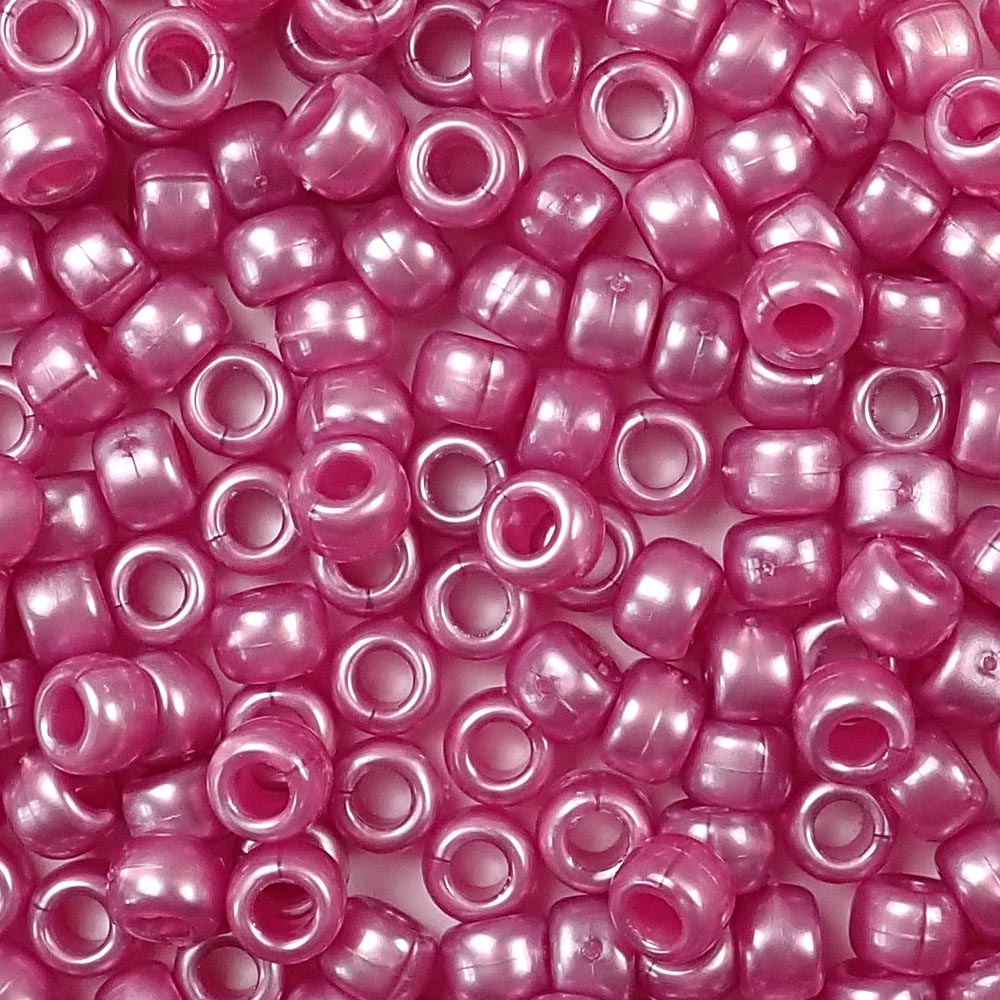 Hot Pink Plastic Craft Pony Beads 6 x 9mm, Made in the USA - Pony Beads Plus
