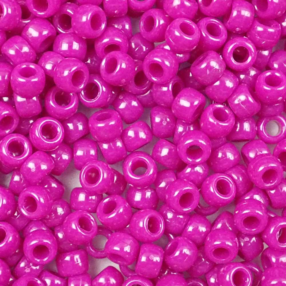 Mulberry Pink Plastic Craft Pony Beads, Plastic Bead Size 6 x 9mm in bulk bag