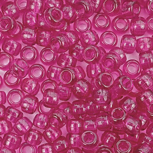 Fuchsia Dark Pink Transparent Plastic Craft Pony Beads, Size 6 x 9mm