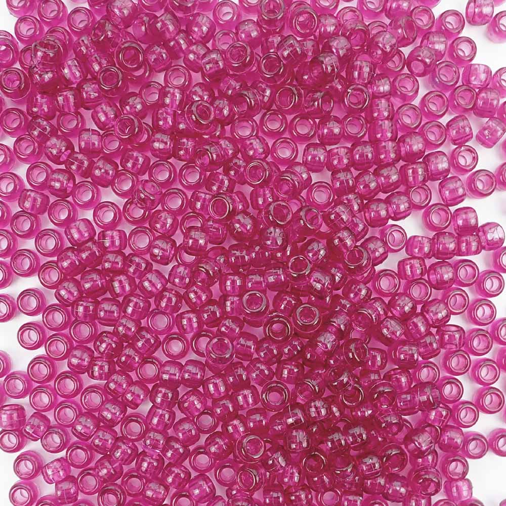 Fuchsia Dark Pink Transparent Plastic Craft Pony Beads, Size 6 x 9mm