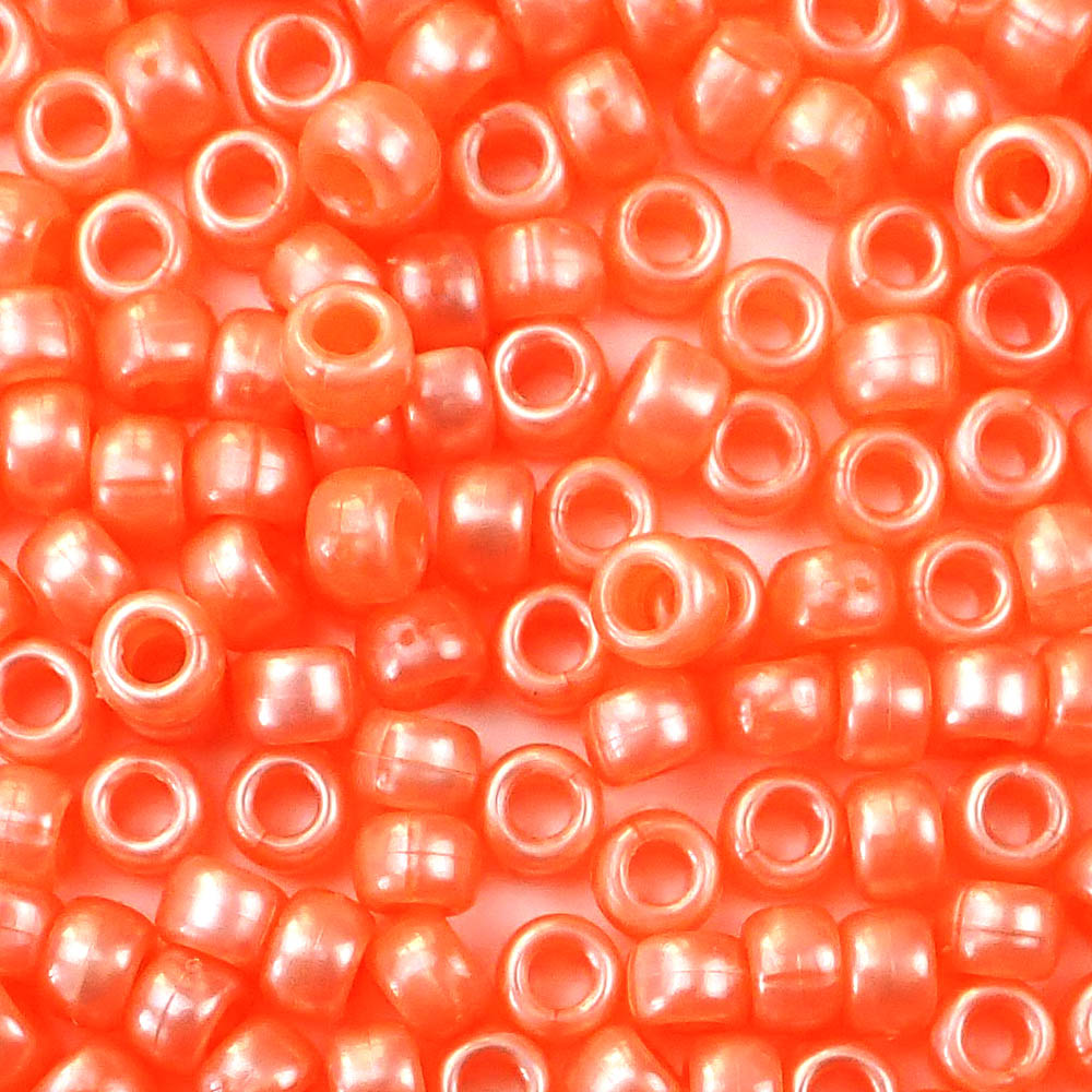 Orange Pearl Plastic Craft Pony Beads, Size 6 x 9mm