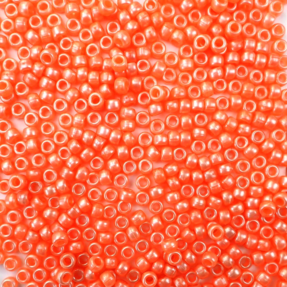 Orange Pearl Plastic Craft Pony Beads, Size 6 x 9mm