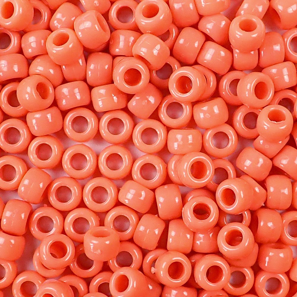 Coral Plastic Craft Pony Beads, Size 6 x 9mm