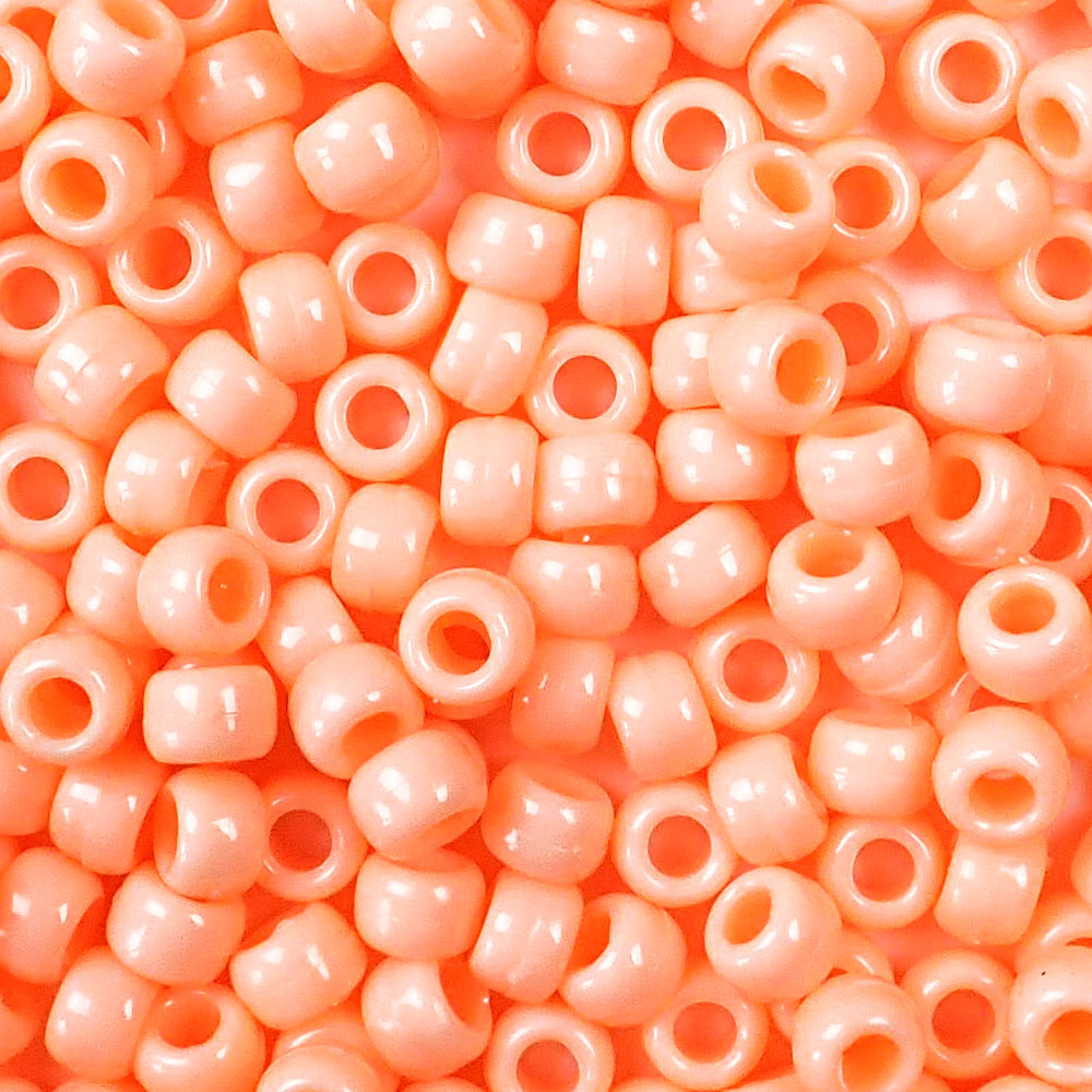 Peach Opaque Plastic Craft Pony Beads, Plastic Bead Size 6 x 9mm in bulk bag