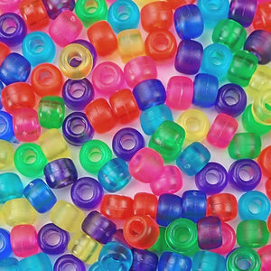 Frosted Multi Color Mix Plastic Craft Pony Beads, Bead Size 6 x 9mm in bulk bag