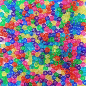 Frosted Multi Color Mix Plastic Craft Pony Beads, Bead Size 6 x 9mm in bulk bag