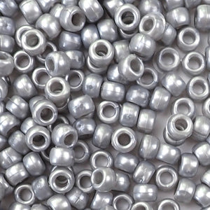 Medium Silver Gray Pearl Plastic Craft Pony Beads, Size 6 x 9mm